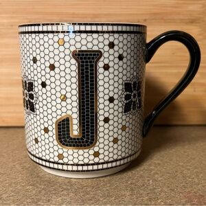 Anthropologie Bistro Tile monogrammed mug : mid century/mosaic tile : Letter J